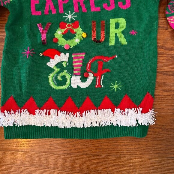 Christmas Express Your Elf Campy Women's Christmas Crewneck Sweater Size Large - Picture 4 of 13